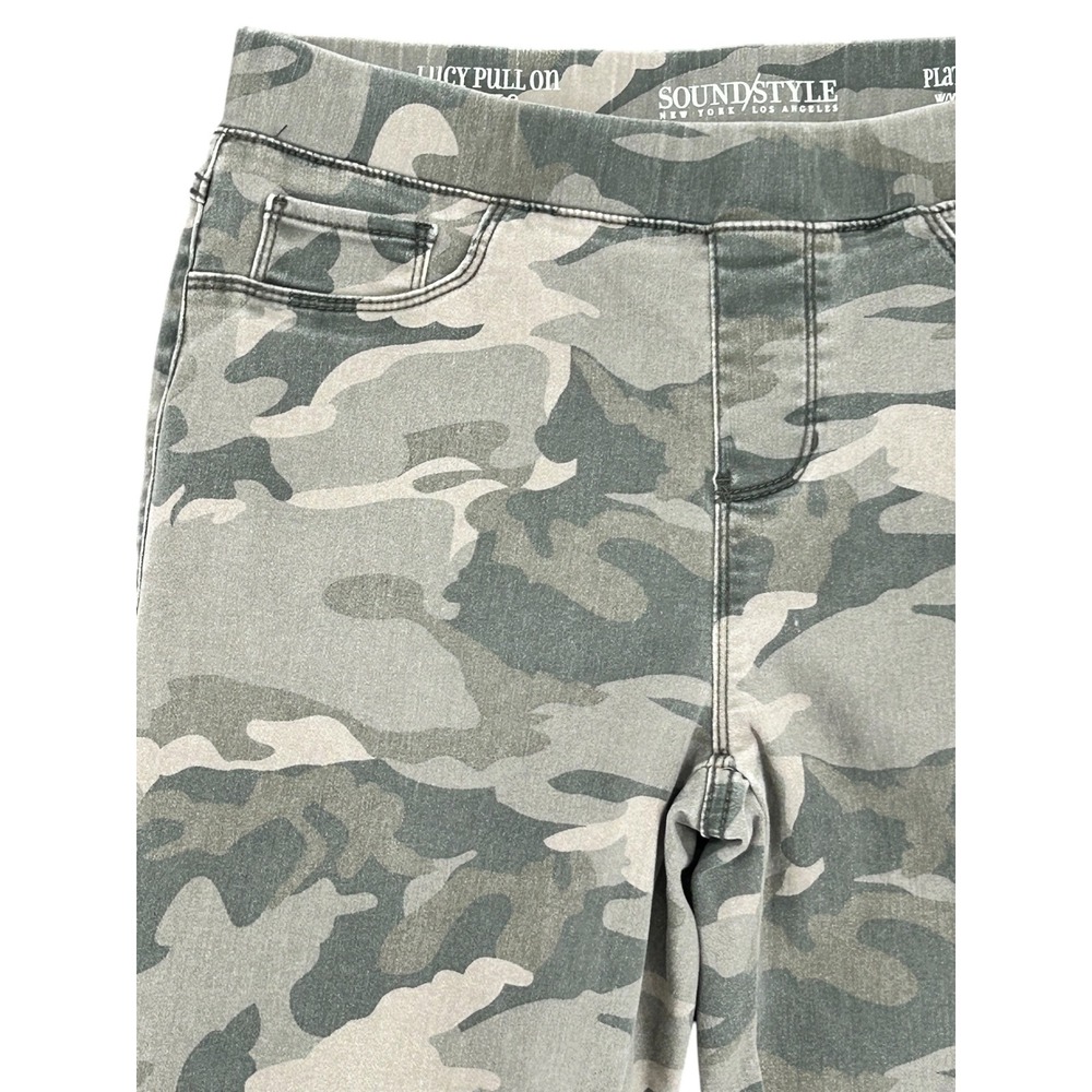 Sound Style Camo Ankle Pants Medium Green Platinum Stretch Pull On Slimming - Picture 2 of 8